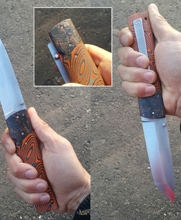 кастомный большой складной нож в Алдане, Саха, Якутия из СН1 и геликарта, притины карбон, g10 от Арсен Assasin
