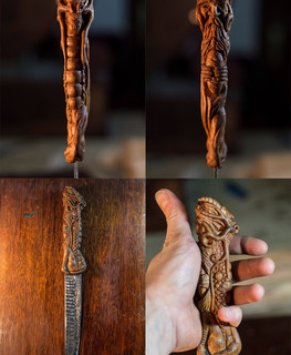 резная деревянная рукоятка для ножа от "Carved Madness"