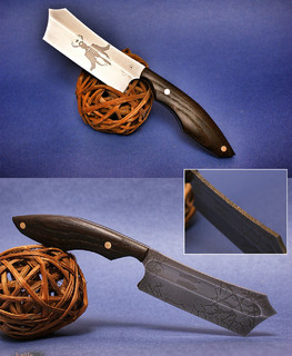 russian handemade fulltang knife with B400 and image of a knight on the blade