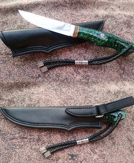 охотничий таёжный нож ручной работы с зеленой рукояткой и ножнами в Туле