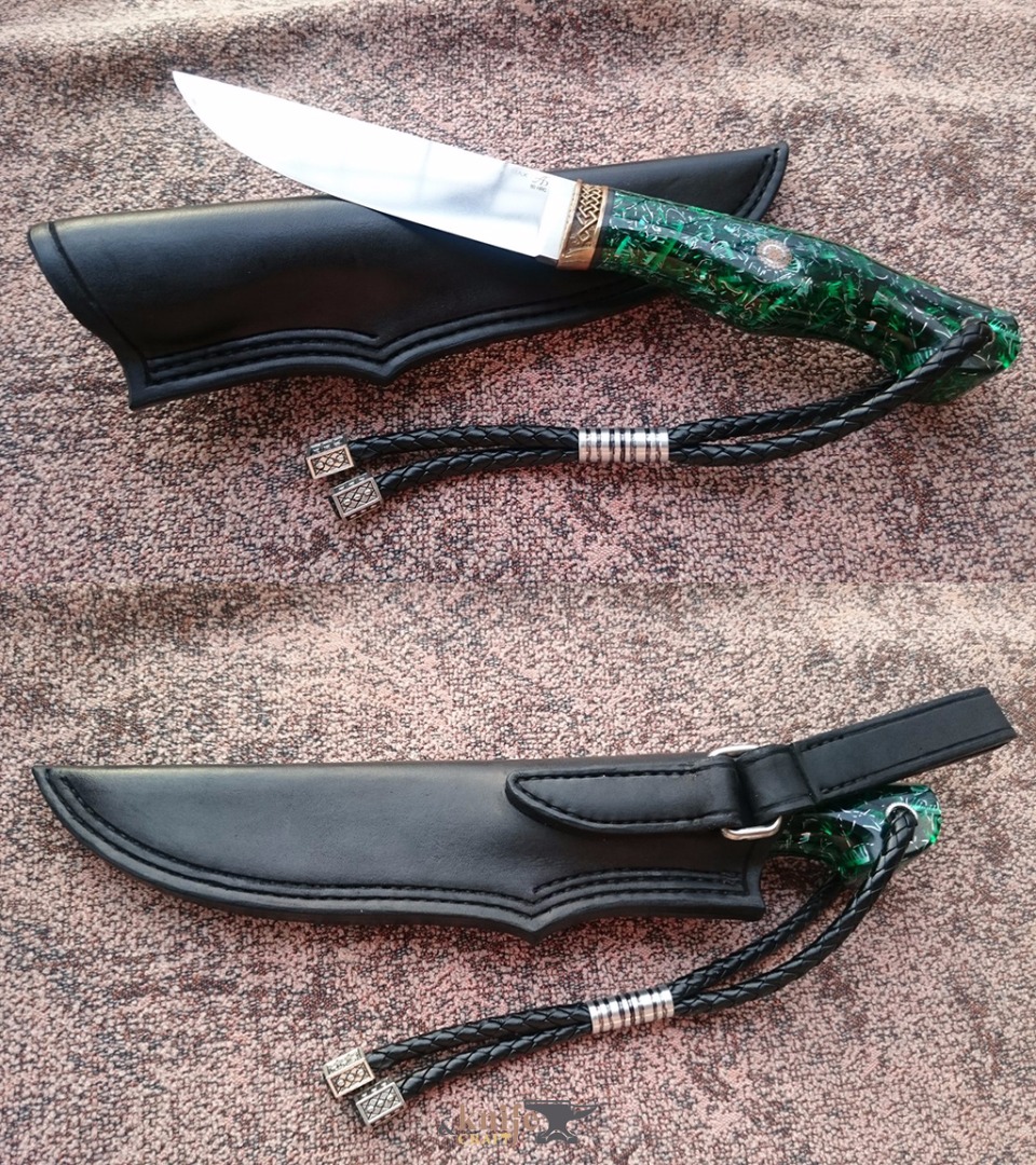 охотничий таёжный нож ручной работы с зеленой рукояткой и ножнами в Туле