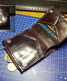 Man's brown handmade purse with department for cards by Alexandr Mehord