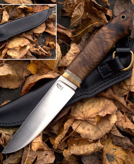 нож Алексея Истратова из M390, стабилизированный каштан, латунь, мунглоу