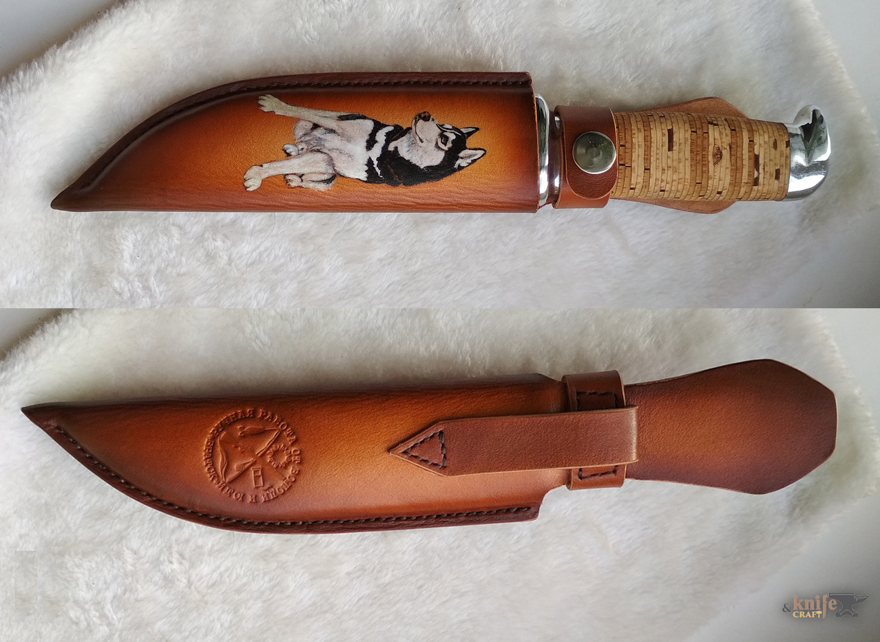 красивые поясные ножны из кожи с изображением собаки для охотничьего ножа в Братске, Иркутске