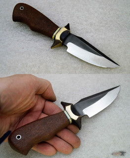 маленький охотничий короткий крепкий нож Хоббит с гардой из латуни и коротким лезвием из 9ХС в Челябинске