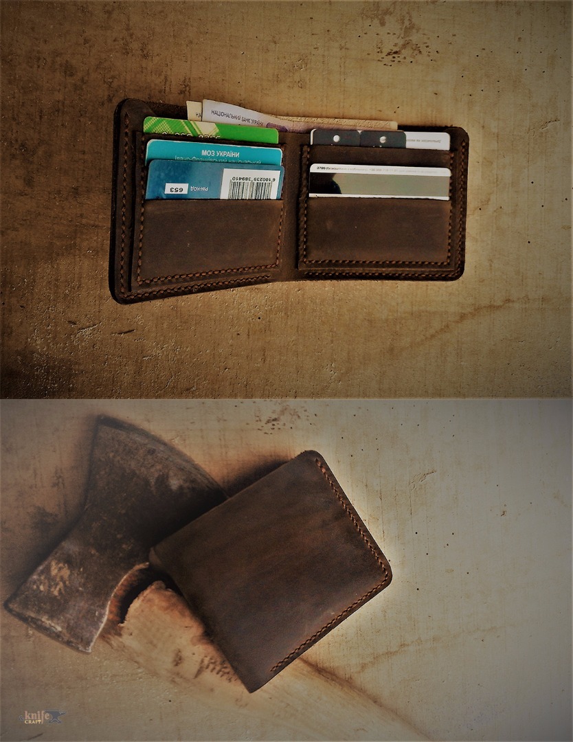 leather dark brown wallet by "Aries and Taurus" workshop