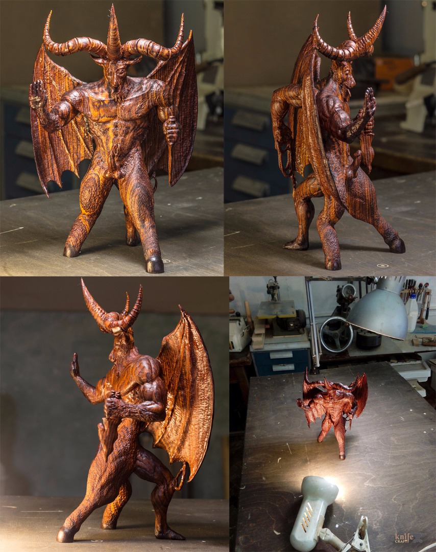 Wooden sculpture of the god Bafomet from kokobolo by "Carved Madness"