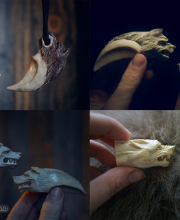авторские резные кулоны амулеты клыки из кости в виде морды волка в Спб от Катерины Федотовой