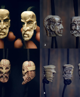 авторские бусины на темляк из кости в виде головы воина и черепа в Спб от Катерины Федотовой