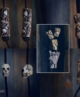 авторские бусины на темляк из кости в виде пауков и черепа в Спб от Катерины Федотовой