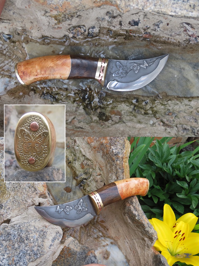 Нож шкуросьемный с изображением бабочкек Руслан Троль