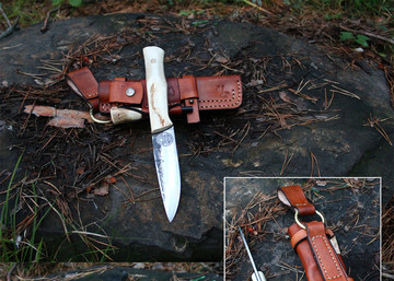 Нож с огнивом для бушкрафта Buhscraft siberia с белой рукояткой G10 и сталь 95х18