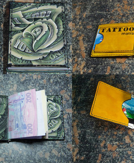 кожаные зажимы для купюр с изображением черепа, доллара и розы и tatoo