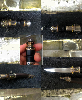 рыцарский необычный короткий маленький шейный нож Павший рыцарь с черепом пирата внутри и забралом купить в Нальчике