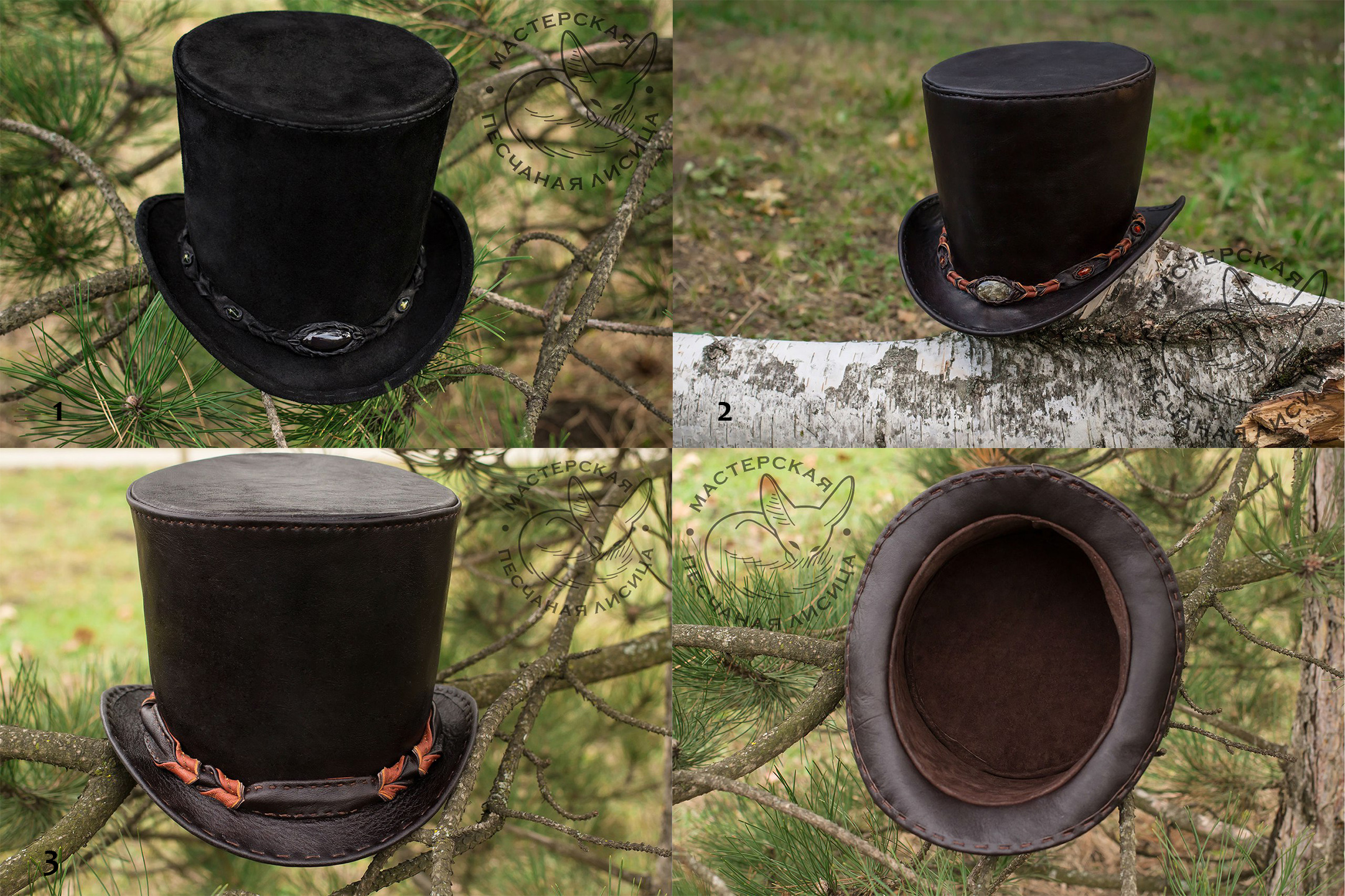Шляпа цилиндр кожаный мужской ручной работы
