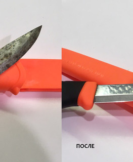 нож мора до и после заточки и удаления ржавчины с клинка