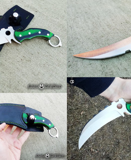 кованый нож из стали Niolox в виде когтя - зеленый керамбит из Dead by Daylight в Красноярске