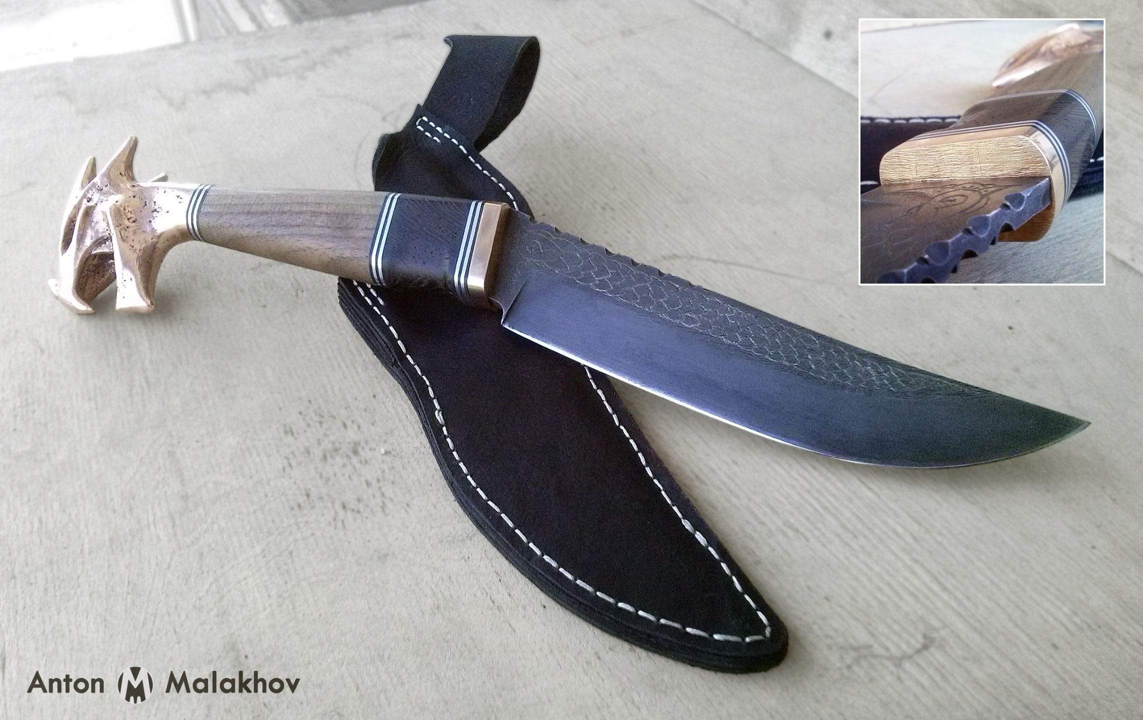 кованый нож ручной работы с головой Дракона на рукоятке купить в Красноярске
