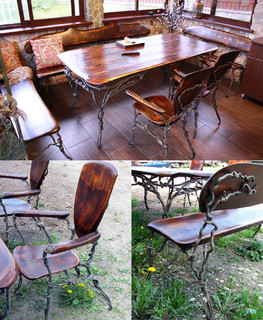 кованые столы стулья комплект под старину для дома и дачи из металла купить (заказать) в Москве