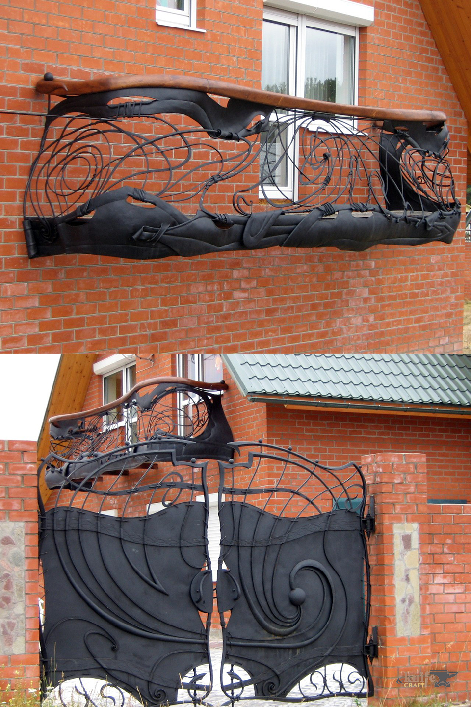кованые металлические распашные ворота и перила-ограждения на балкон в частный дом купить (заказать) в Москве