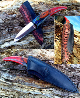 оригинальный белорусский нож Морфаз в виде клюва птицы из D2 и ножны в виде чешуи от Алексей "Lex Knives" из Рогачева