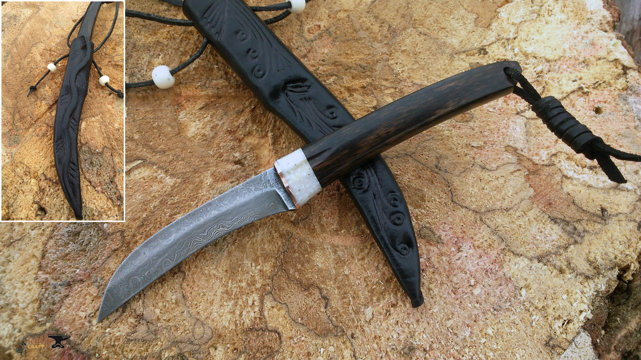 белорусский нож шейник "Коготь" из дамаска и рукоятка из эбена от Алексей "Lex Knives" из Рогачёва 