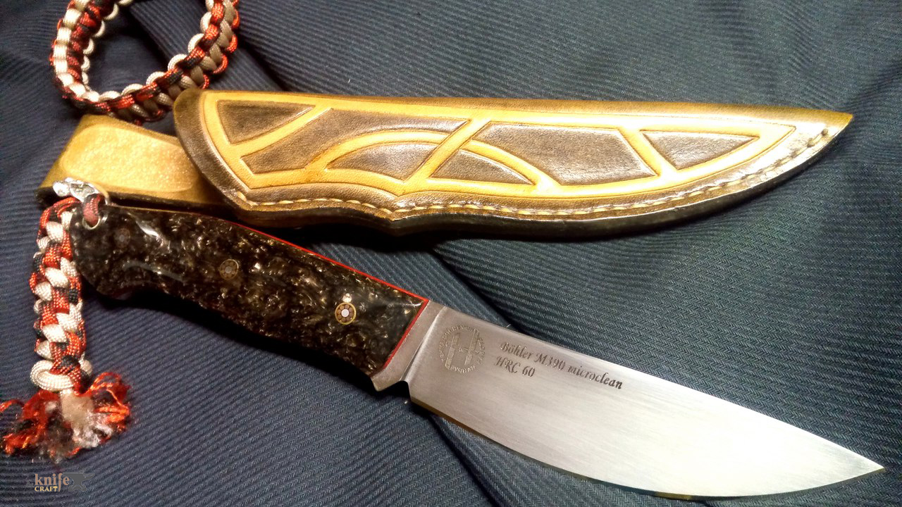 нож из Böhler M390 microclean и киринита (застывшая лава), мастер Геннадий Немов из Самары