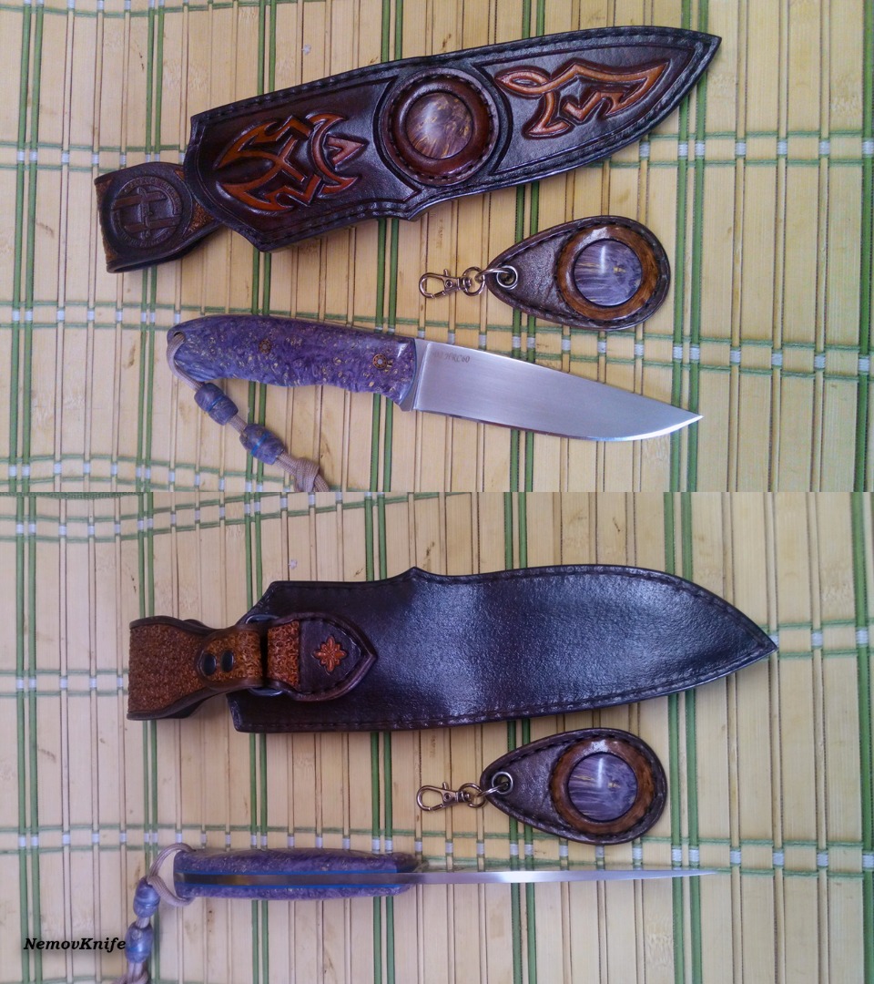 нож фултанг "Фиолет" из D2 и стабилизированного капа, мастер Геннадий Немов из Самары