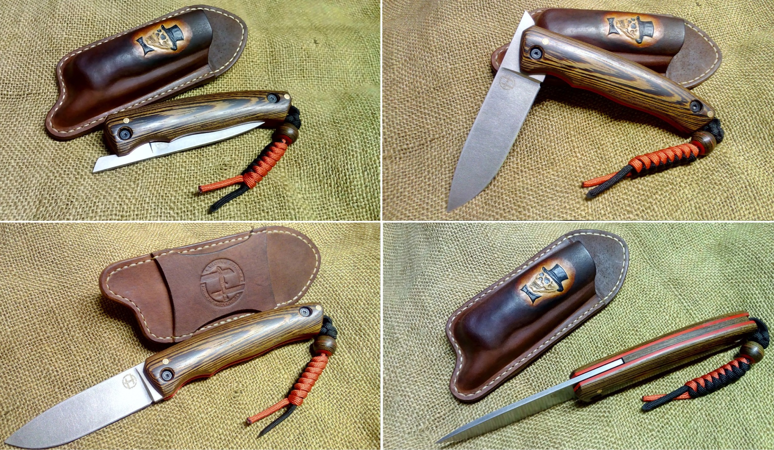 handemade friction folding knife with wooden handle in Russian