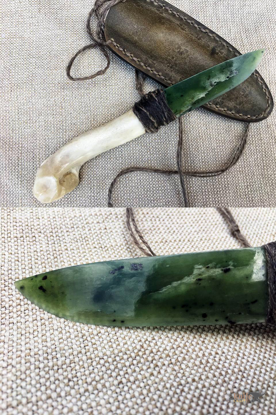 нефритовый каменный нож из зеленого нифрита и рукояткой из кости ручной работы в Украине, Черкасы