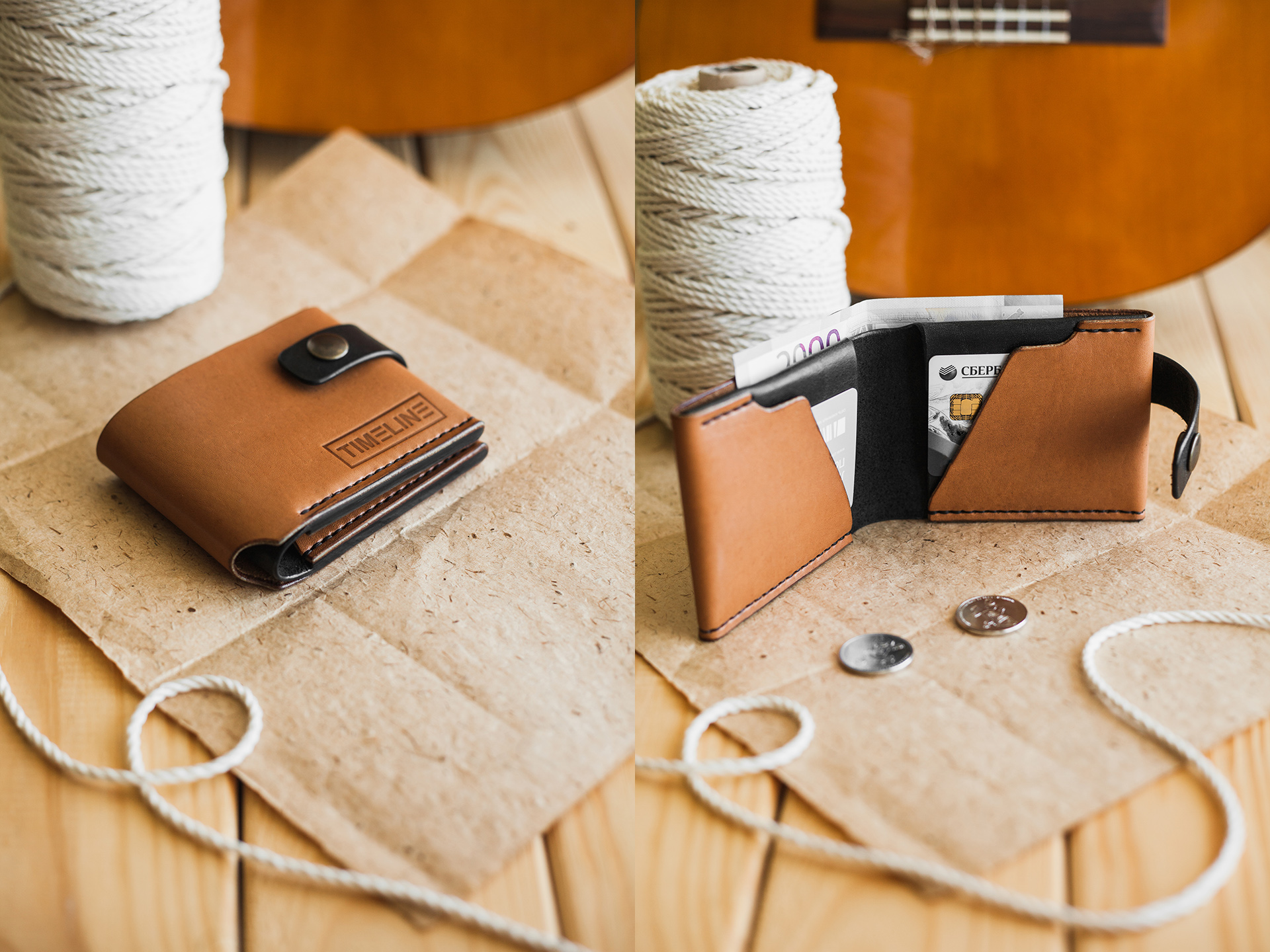  толстый мужской бумажник из натуральной кожи ручной работы с отделением для карт светло коричневого цвета купить (заказать) в Самаре, цена
