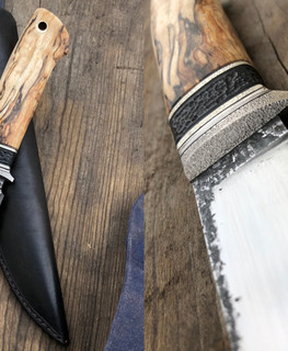 нож охотничий ручной работе из ламината (rex 121 в обкладках из нержавеющего дамаска) на заказ в Тюмени, Ишиме