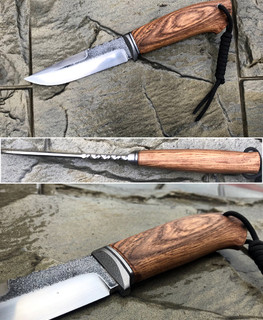 кованый рыбацкий нож ручной работы с файлворком на обухе, на заказ в Тюмени, Ишим