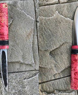 Нож кованый якутский для рыбалки ручной работы, с рукояткой красного цвета из стабилизированной березы на заказ в Тюмени, Ишим
