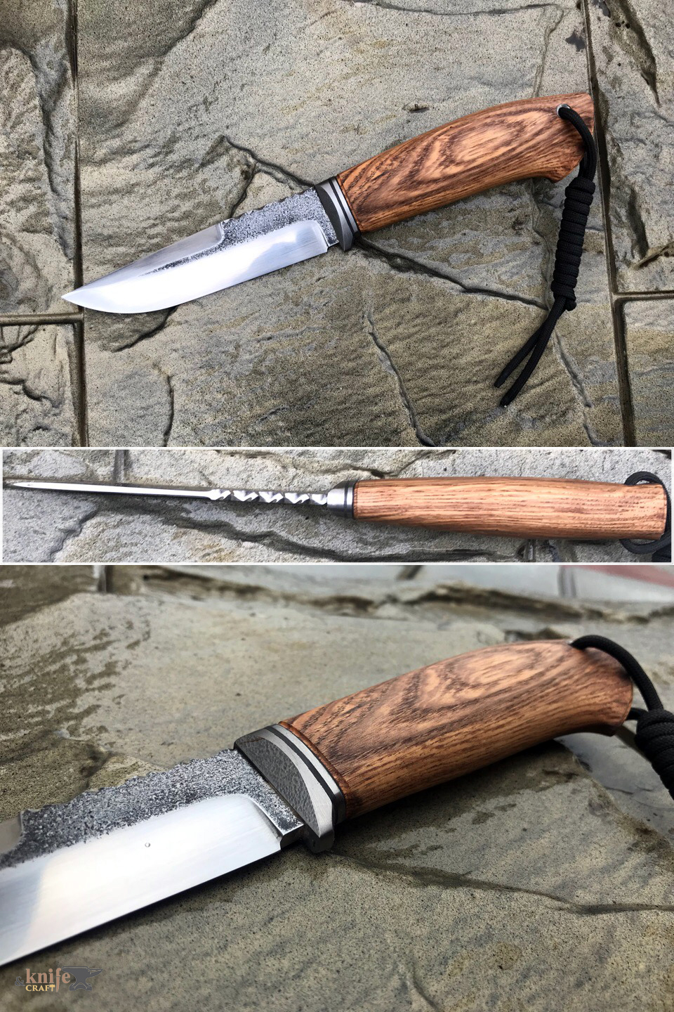 кованый рыбацкий нож ручной работы с файлворком на обухе, на заказ в Тюмени, Ишим