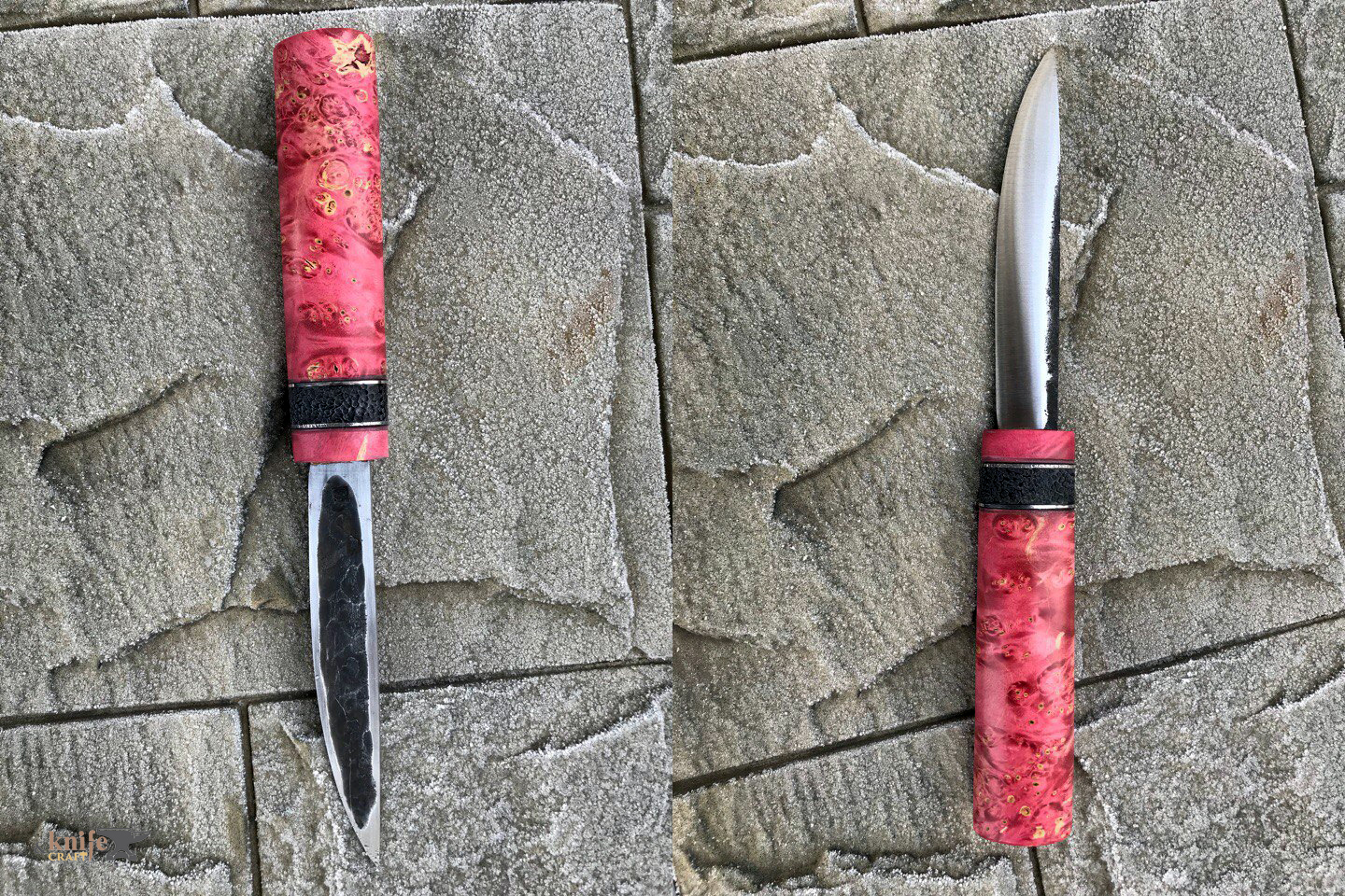 Нож кованый якутский для рыбалки ручной работы, с рукояткой красного цвета из стабилизированной березы на заказ в Тюмени, Ишим