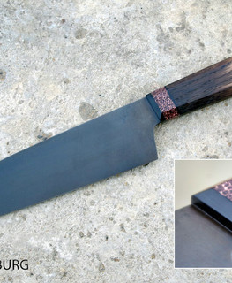качественный кухонный нож Сантоку 9хф, зонная закалка; HRC 62-63 рукоятка из мореного дуба ручной работы купить в Новомосковске, Туле