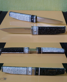 набор (комплект) из двух ножей японского типа Инь Янь клинок из стали К-110 в Москве, с черно-белой рукояткой из аркила
