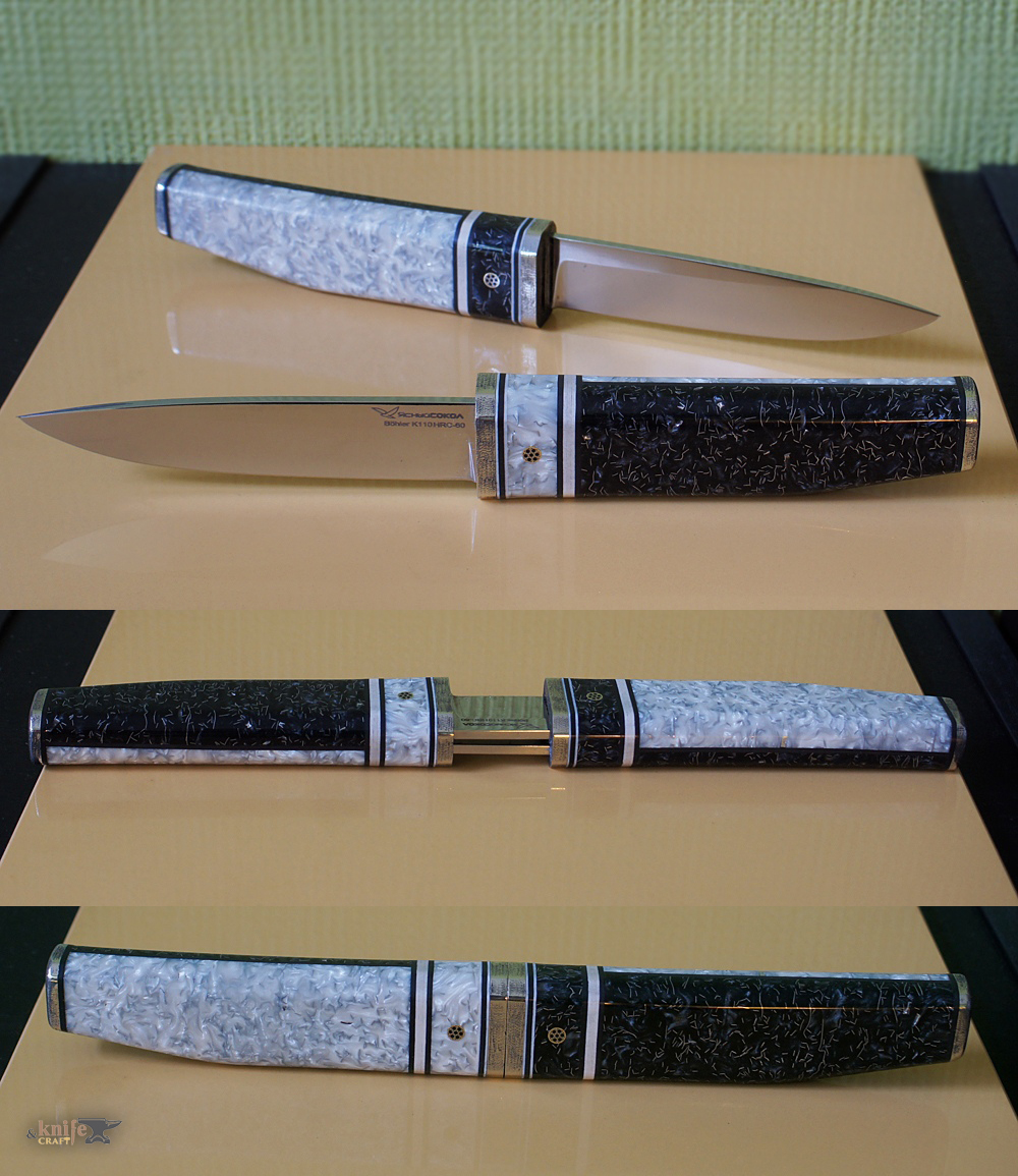 набор (комплект) из двух ножей японского типа Инь Янь клинок из стали К-110 в Москве, с черно-белой рукояткой из аркила