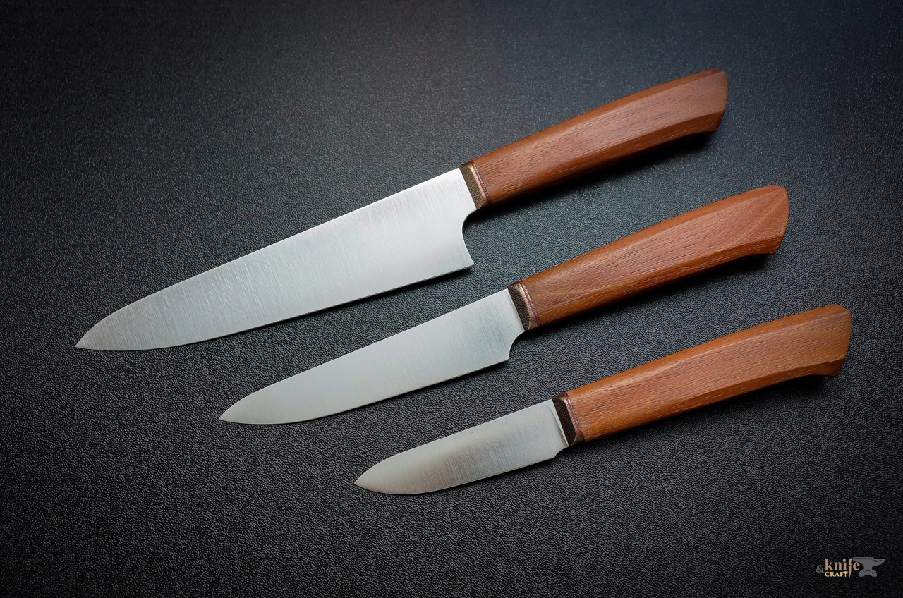 Кухонная тройка ножей из Niolox и рукоятка африканское красное дерево