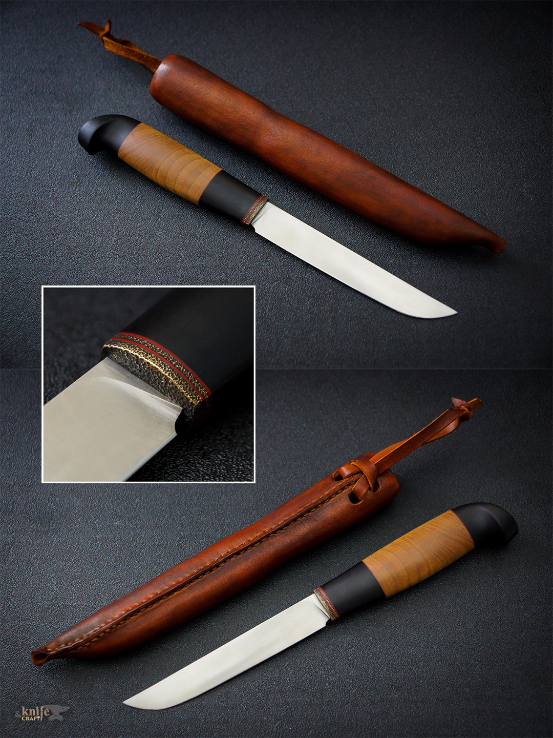 Нож финка из Златоуста ручной работы, клинок из 95Х18б рукоятка ясень и мореный граб 