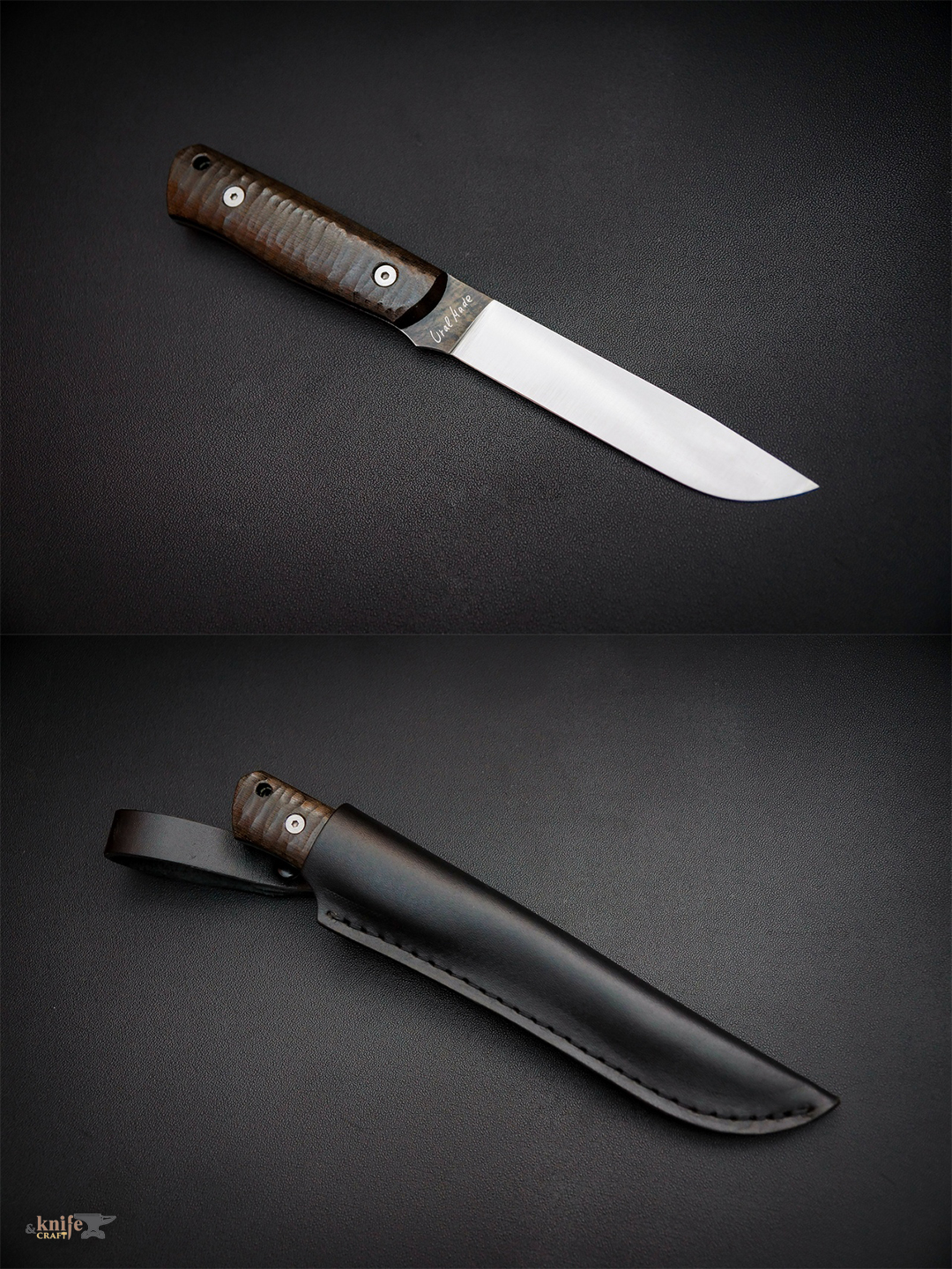 Нож фултанг "Ветеран" из Златоуста, клинок из 90Х13МФК рукоятка из микарты темно коричневая