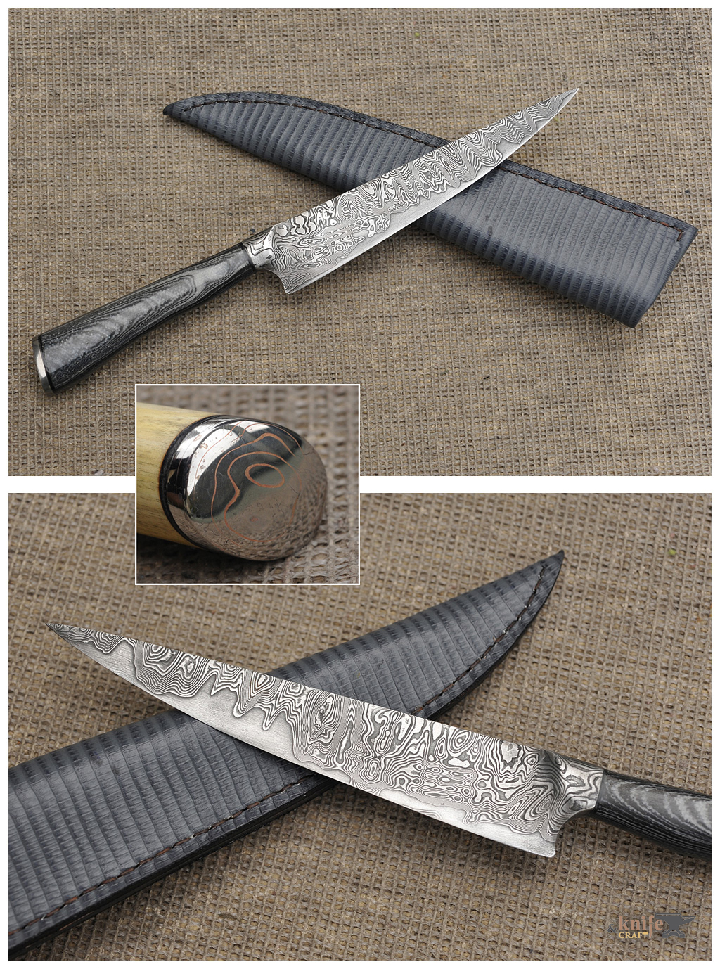 Integral Damascus and Micarta Kitchen / Gaucho Knife 