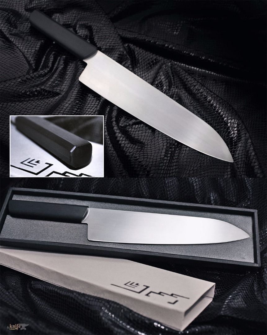 The chief kitchen knife "Phantom" by Daniil Masamune. blade of 420HC with cryo-hardened, horn handle 